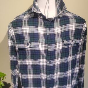 Lucky Brand Casual Blue and Green Plaid Flannel Button Down Shirt